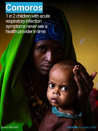 Childhood pneumonia tile for Comoros, Photo · English