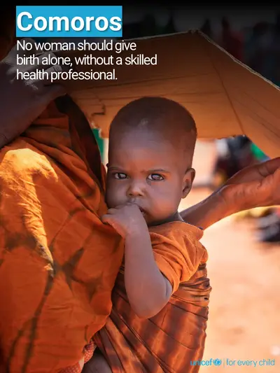 Skilled birth attendance tile for Comoros, Photo · English