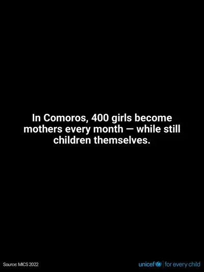 Adolescent motherhood tile for Comoros, Text only · English