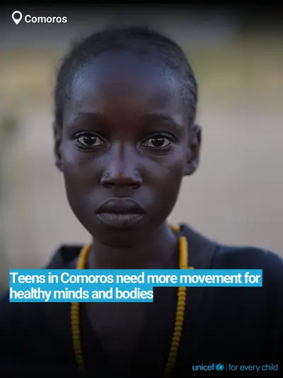 Adolescent physical activity tile for Comoros, Bold number · English