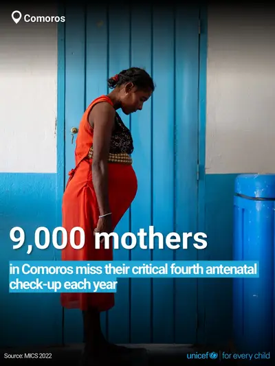 Antenatal care tile for Comoros, Bold number · English