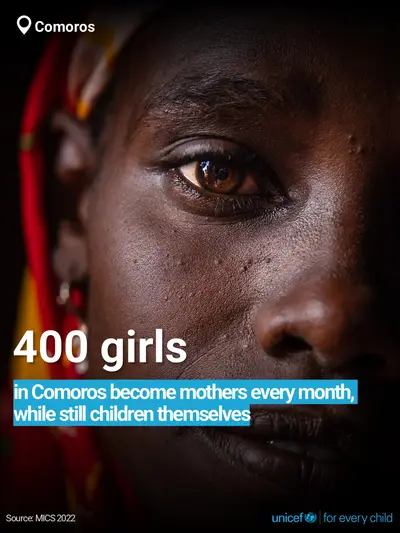 Adolescent motherhood tile for Comoros, Bold number · English