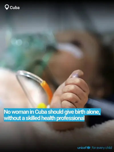 Skilled birth attendance tile for Cuba, Bold number · English