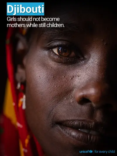 Adolescent motherhood tile for Djibouti, Photo · English