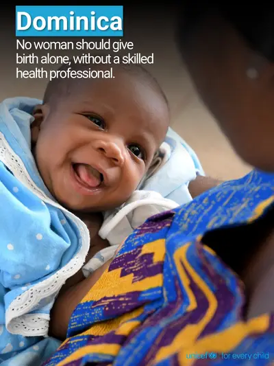 Skilled birth attendance tile for Dominica, Photo · English