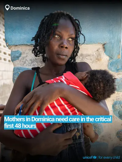 Postnatal care tile for Dominica, Bold number · English