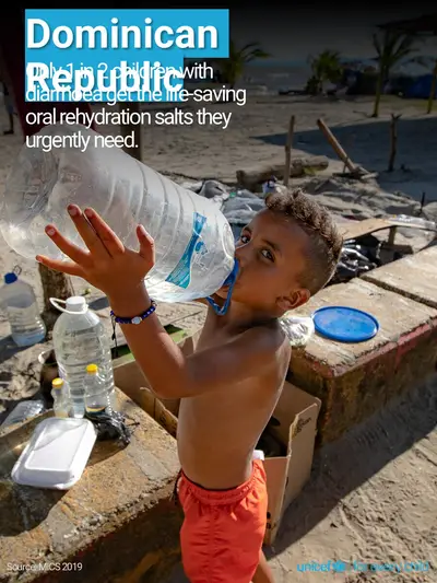 Oral rehydration salts tile for Dominican Republic, Photo · English