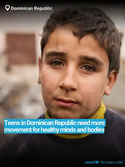 Adolescent physical activity tile for Dominican Republic, Bold number · English