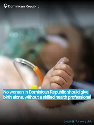 Skilled birth attendance tile for Dominican Republic, Bold number · English