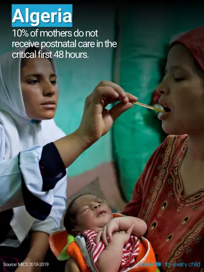 Postnatal care tile for Algeria, Photo · English