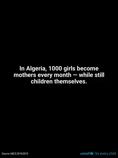 Adolescent motherhood tile for Algeria, Text only · English