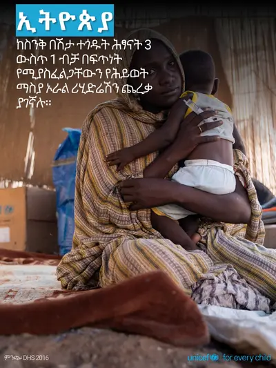 Oral rehydration salts tile for Ethiopia, Photo · Amharic