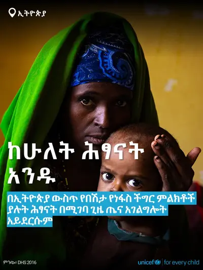 Childhood pneumonia tile for Ethiopia, Bold number · Amharic