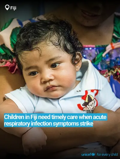 Childhood pneumonia tile for Fiji, Bold number · English