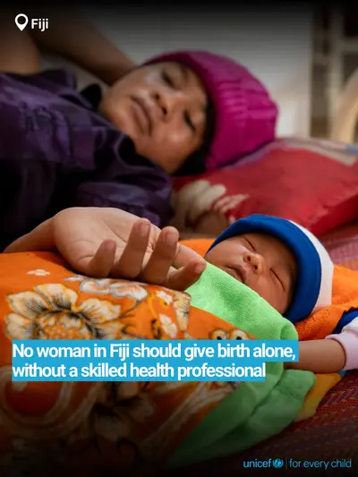 Skilled birth attendance tile for Fiji, Bold number · English