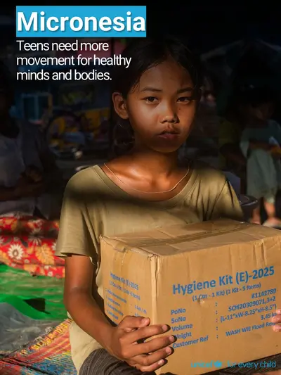 Adolescent physical activity tile for Micronesia (Federated States of), Photo · English