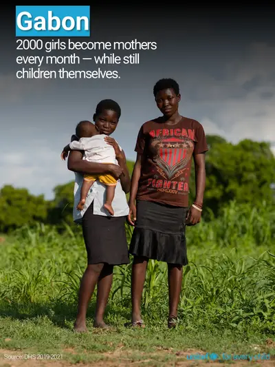 Adolescent motherhood tile for Gabon, Photo · English
