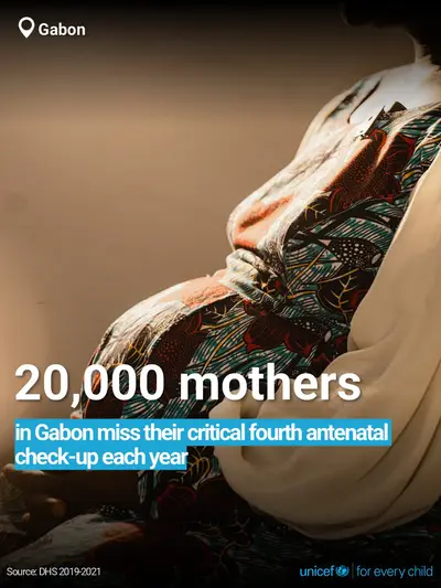 Antenatal care tile for Gabon, Bold number · English