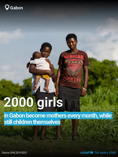 Adolescent motherhood tile for Gabon, Bold number · English