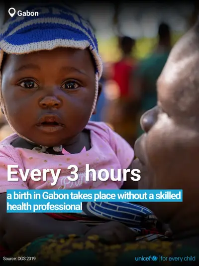 Skilled birth attendance tile for Gabon, Bold number · English