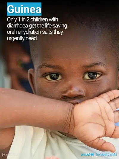 Oral rehydration salts tile for Guinea, Photo · English
