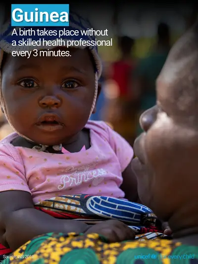 Skilled birth attendance tile for Guinea, Photo · English
