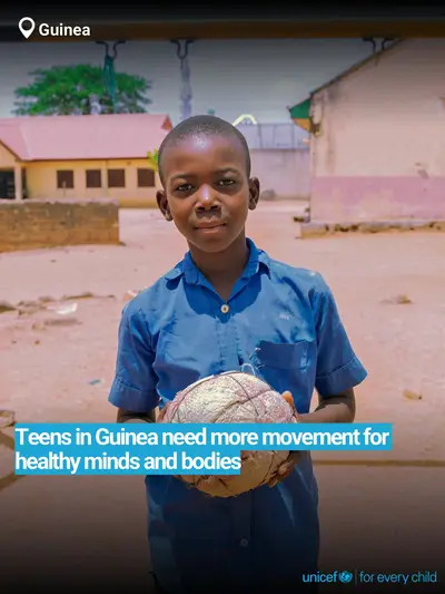 Adolescent physical activity tile for Guinea, Bold number · English