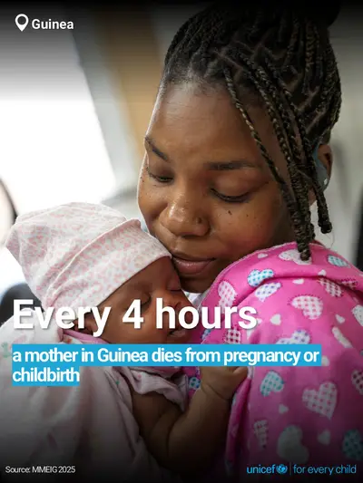Maternal mortality tile for Guinea, Bold number · English