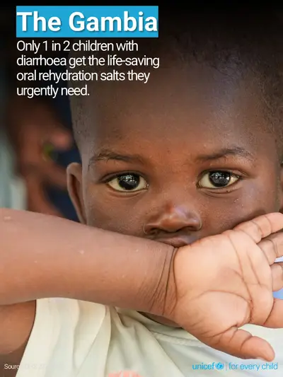 Oral rehydration salts tile for Gambia, Photo · English