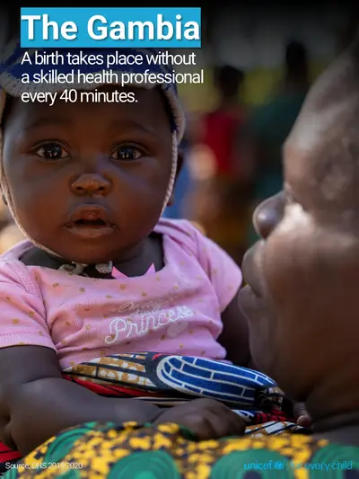 Skilled birth attendance tile for Gambia, Photo · English