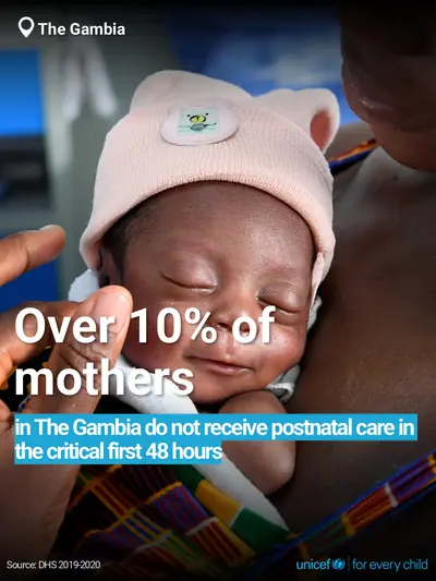 Postnatal care tile for Gambia, Bold number · English