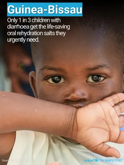 Oral rehydration salts tile for Guinea-Bissau, Photo · English
