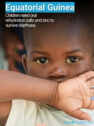 Oral rehydration salts tile for Equatorial Guinea, Photo · English
