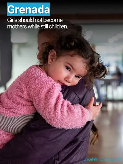 Adolescent motherhood tile for Grenada, Photo · English