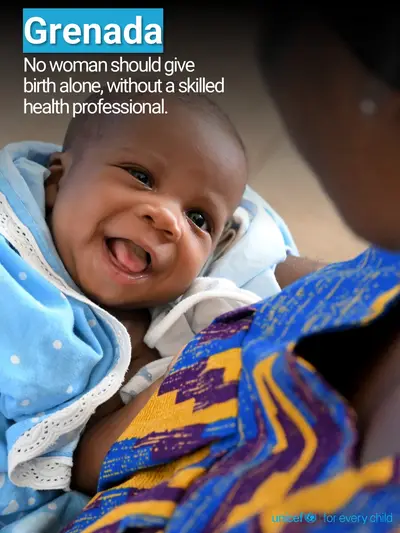 Skilled birth attendance tile for Grenada, Photo · English