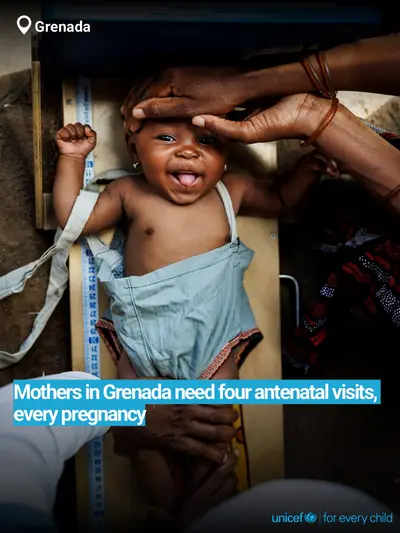Antenatal care tile for Grenada, Bold number · English