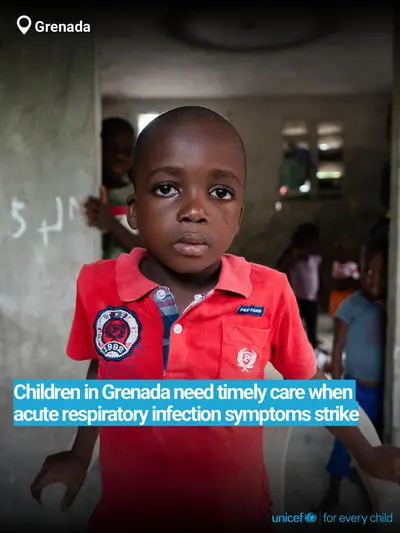 Childhood pneumonia tile for Grenada, Bold number · English