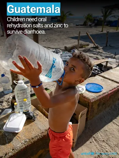 Oral rehydration salts tile for Guatemala, Photo · English