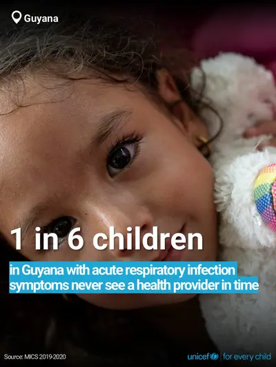 Childhood pneumonia tile for Guyana, Bold number · English