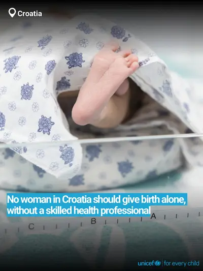 Skilled birth attendance tile for Croatia, Bold number · English