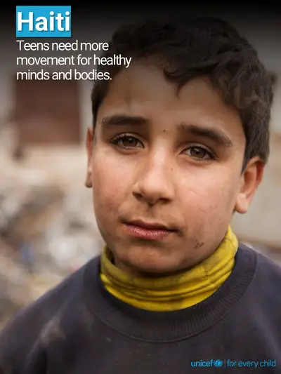 Adolescent physical activity tile for Haiti, Photo · English