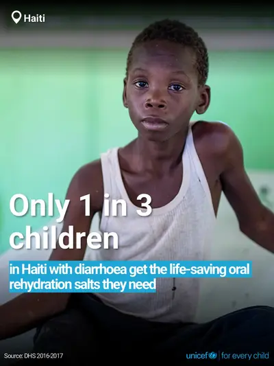 Oral rehydration salts tile for Haiti, Bold number · English