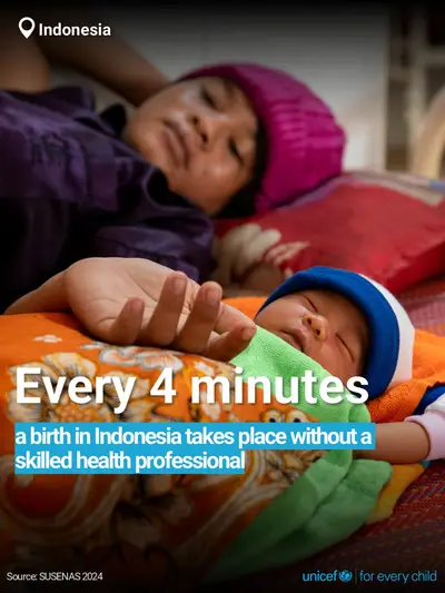 Skilled birth attendance tile for Indonesia, Bold number · English