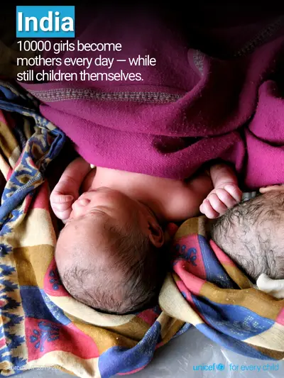 Adolescent motherhood tile for India, Photo · English