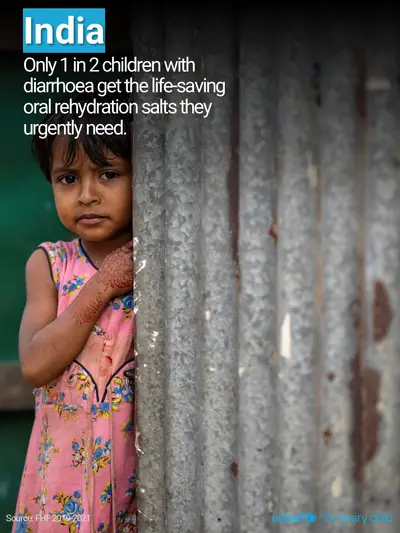 Oral rehydration salts tile for India, Photo · English