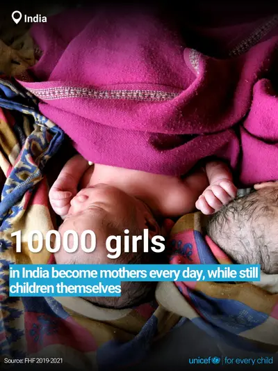 Adolescent motherhood tile for India, Bold number · English