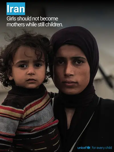 Adolescent motherhood tile for Iran (Islamic Republic of), Photo · English