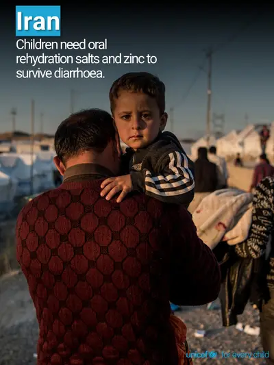 Oral rehydration salts tile for Iran (Islamic Republic of), Photo · English