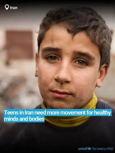 Adolescent physical activity tile for Iran (Islamic Republic of), Bold number · English