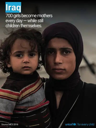 Adolescent motherhood tile for Iraq, Photo · English